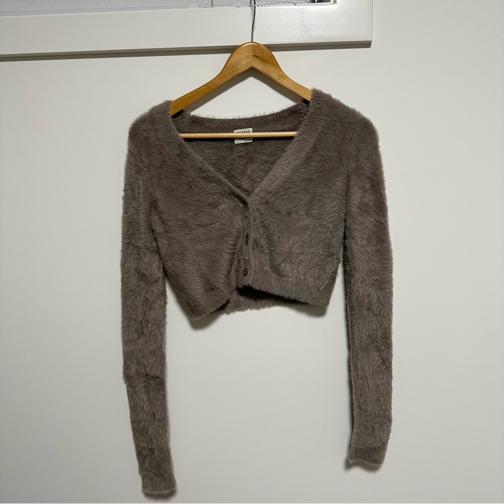 Sunday Best Fuzzy Brown Cardigan